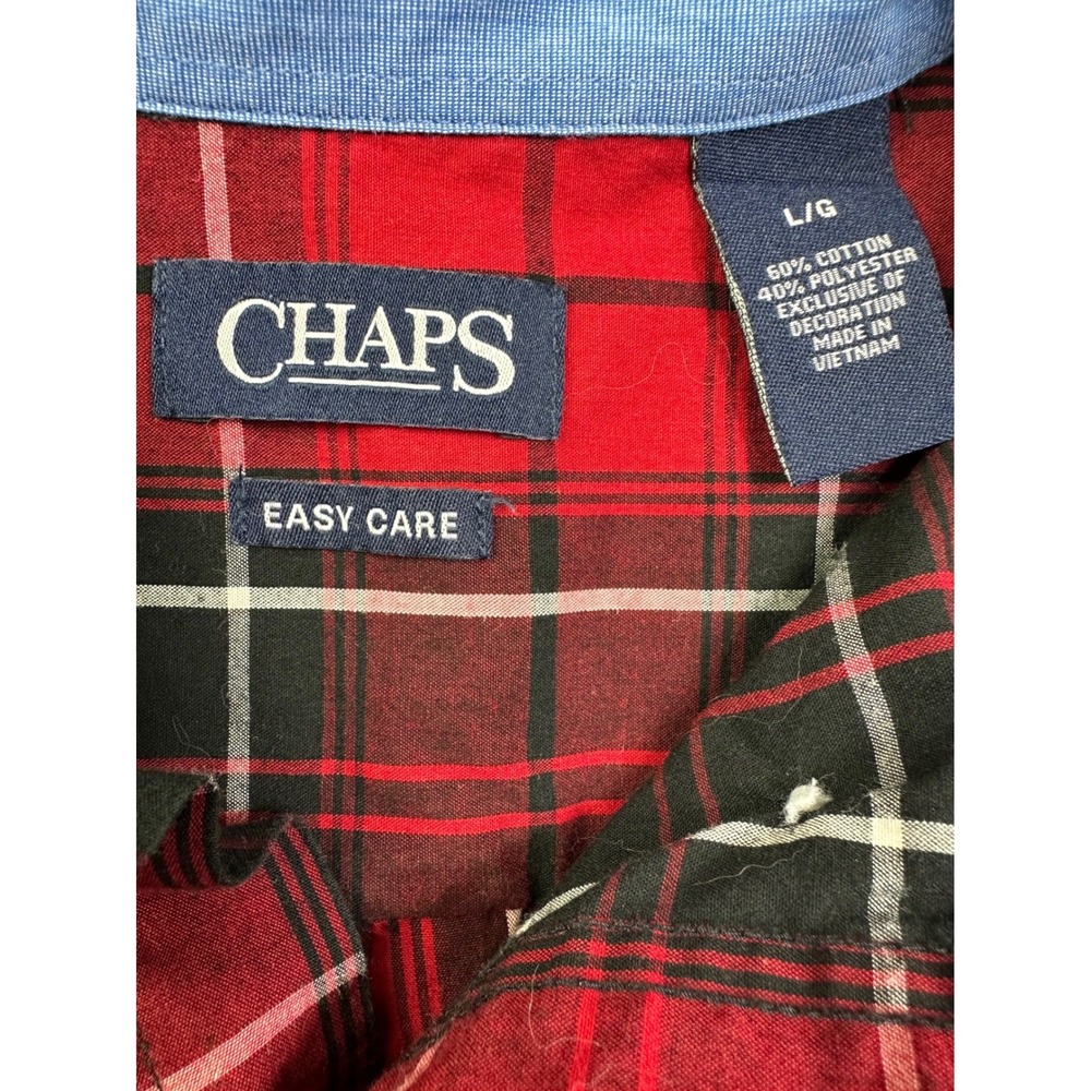 Chaps Men's Red Black Plaid Easy Care Long Sleeve Button Down Shirt Large L